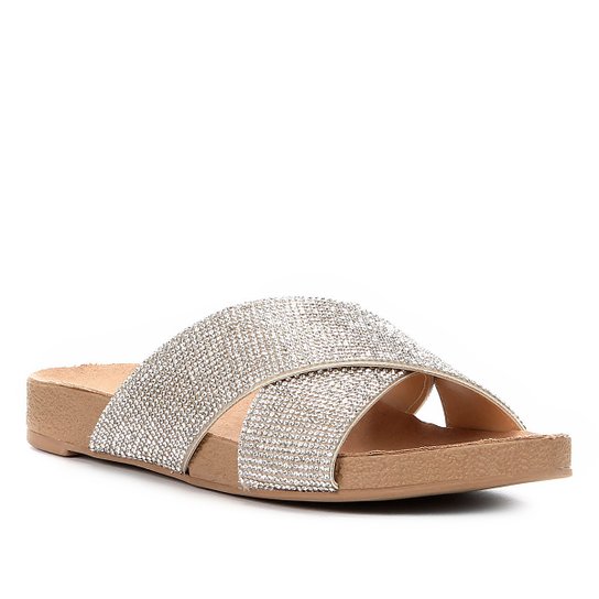 Rasteira Shoestock Slide Strass - Bege
