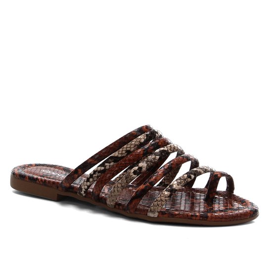 Rasteira Shoestock Tiras Snake - Caramelo