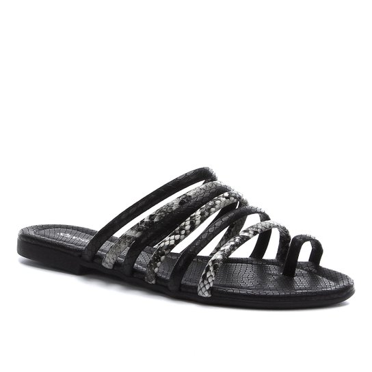 Rasteira Shoestock Tiras Snake - Preto+Branco