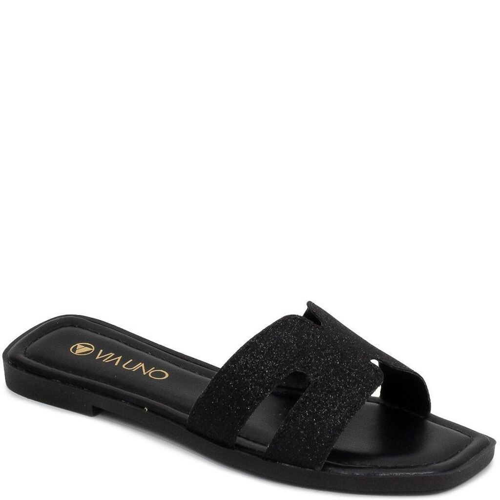 Rasteira Slide Feminina Brilho Bico Quadrado Via Uno 948017
