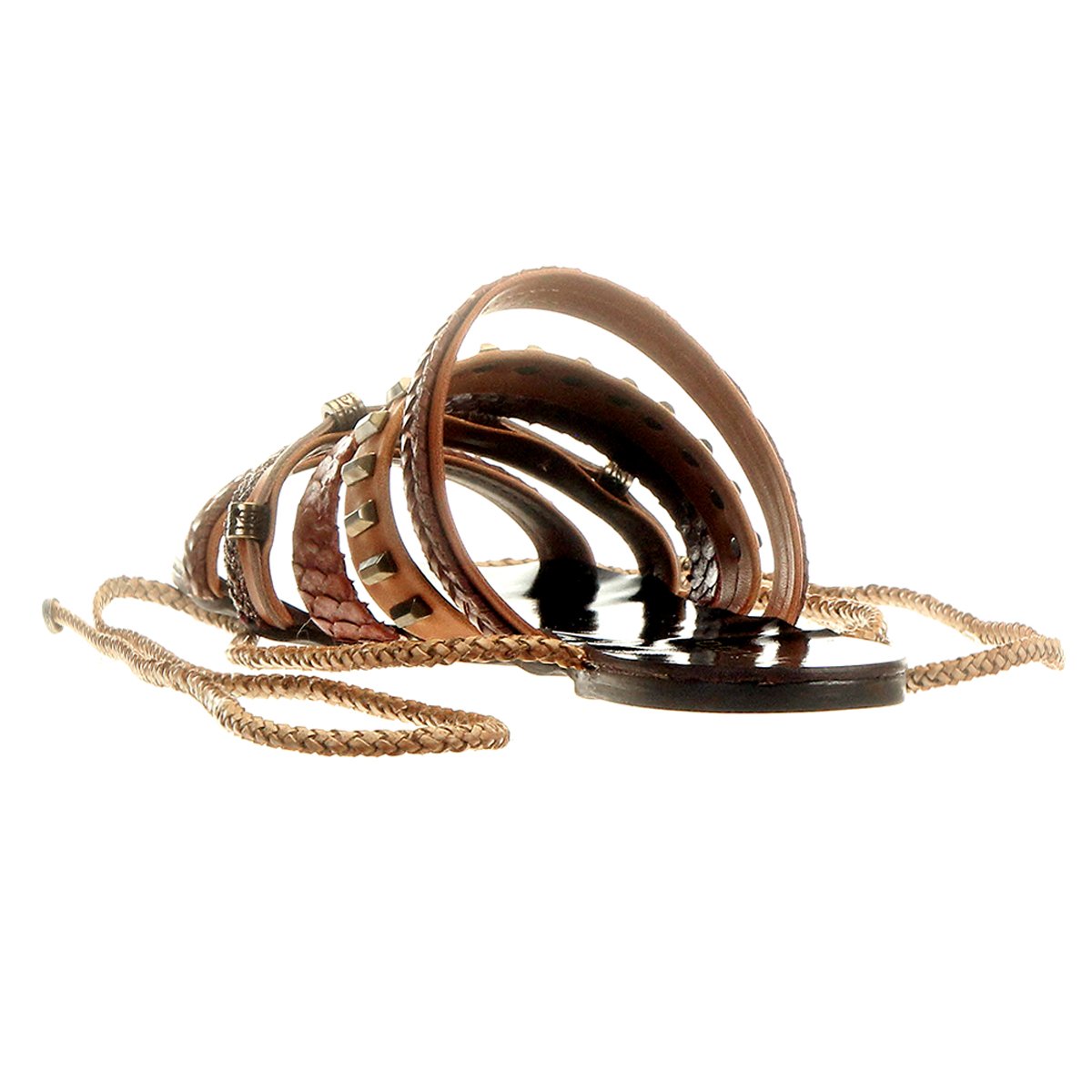 Rasteira Via Mia Metal e Amarração - Caramelo | Zattini