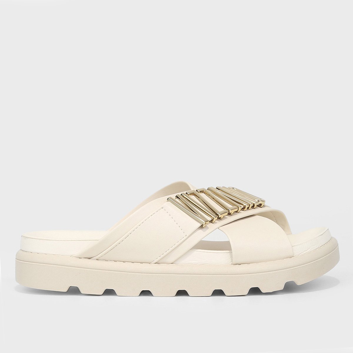 Rasteira Vizzano Slide Logo Tratorada - Creme Menor preço em Rasteira Vizzano Slide Logo Tratorada - Creme