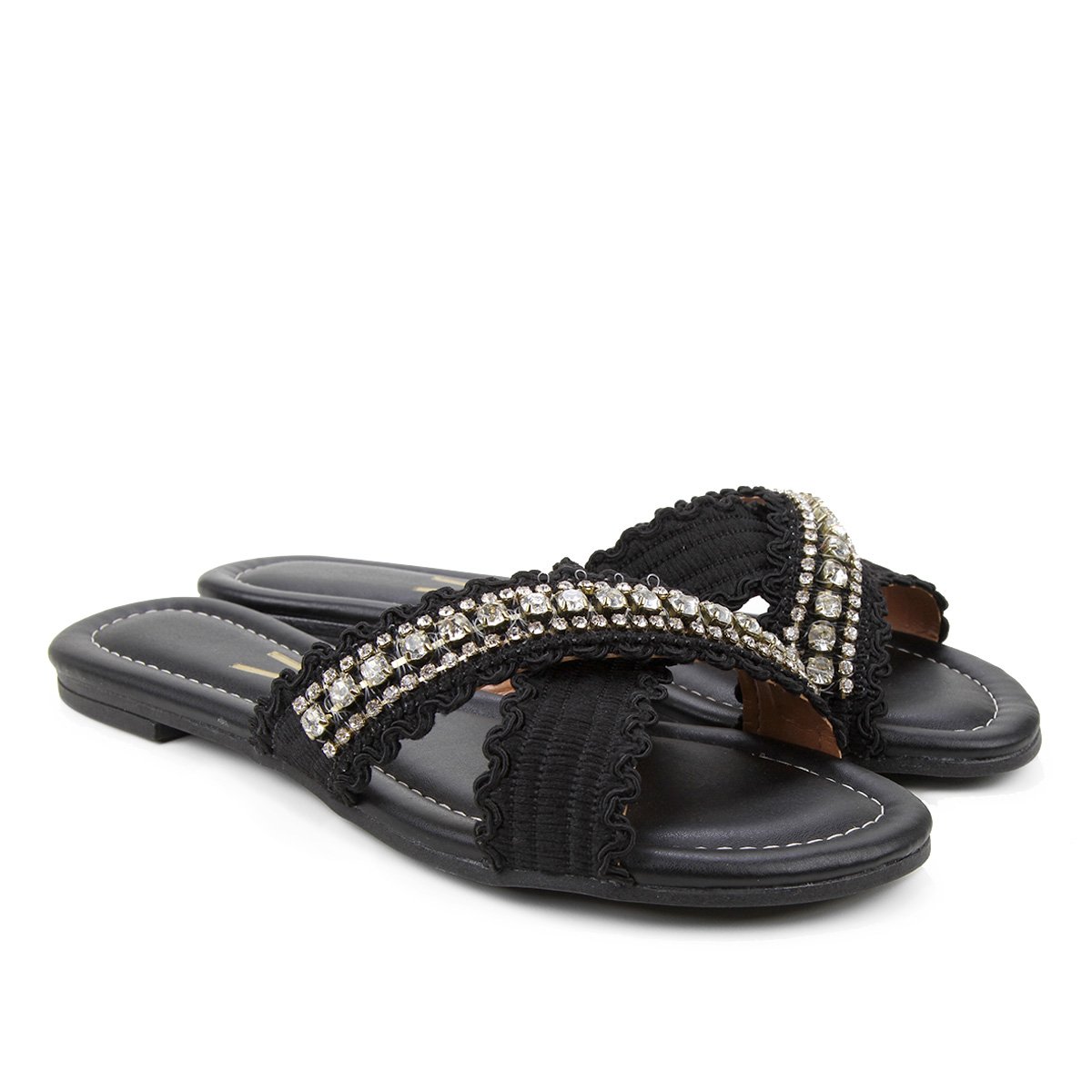Rasteira Vizzano Tiras Cruzadas Elástico E Strass - Preto Menor preço em Rasteira Vizzano Tiras Cruzadas Elástico E Strass - Preto
