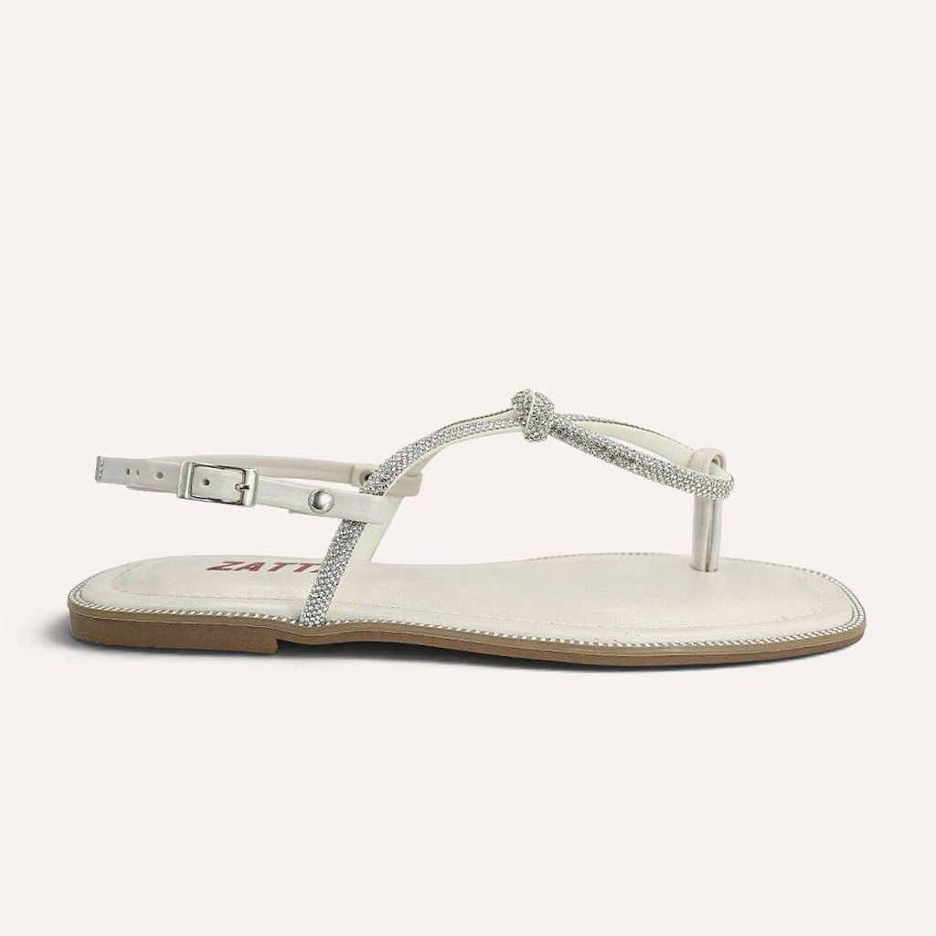 Rasteira Zatta com Strass Nó Frontal Aurora Off White Branco 34