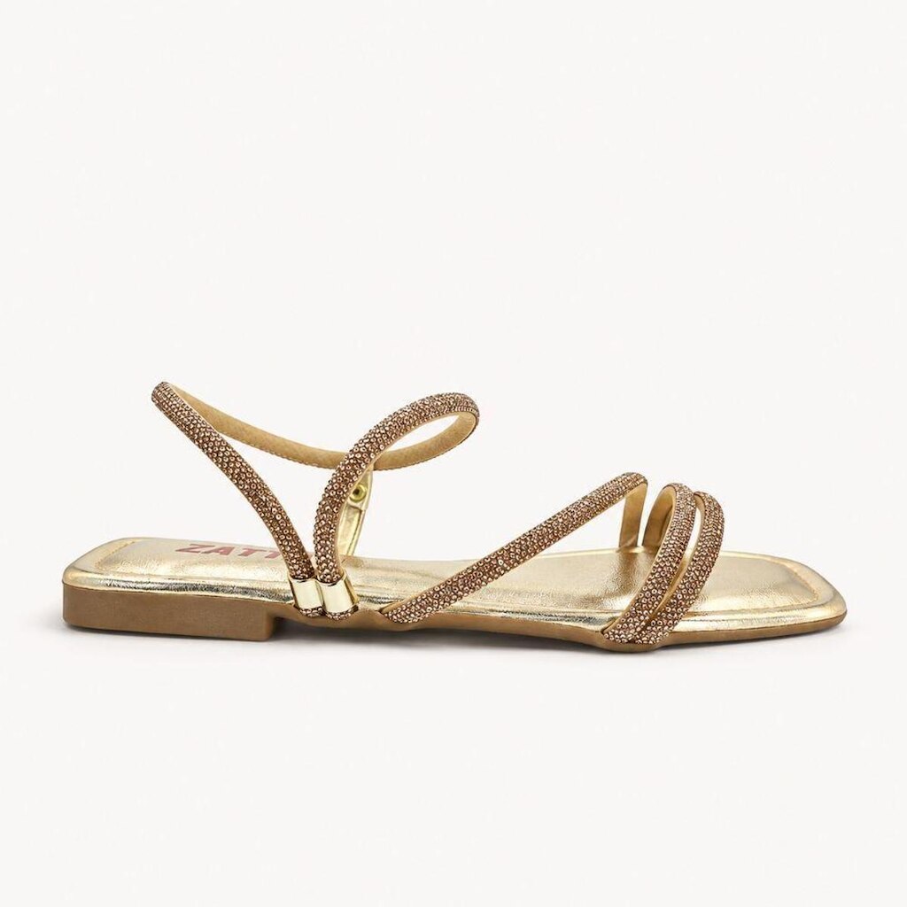 Rasteira Zatta com Tiras de Strass Ariel Dourada Dourado 34