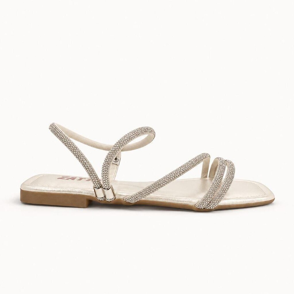 Rasteira Zatta com Tiras de Strass Ariel Off White Branco 34