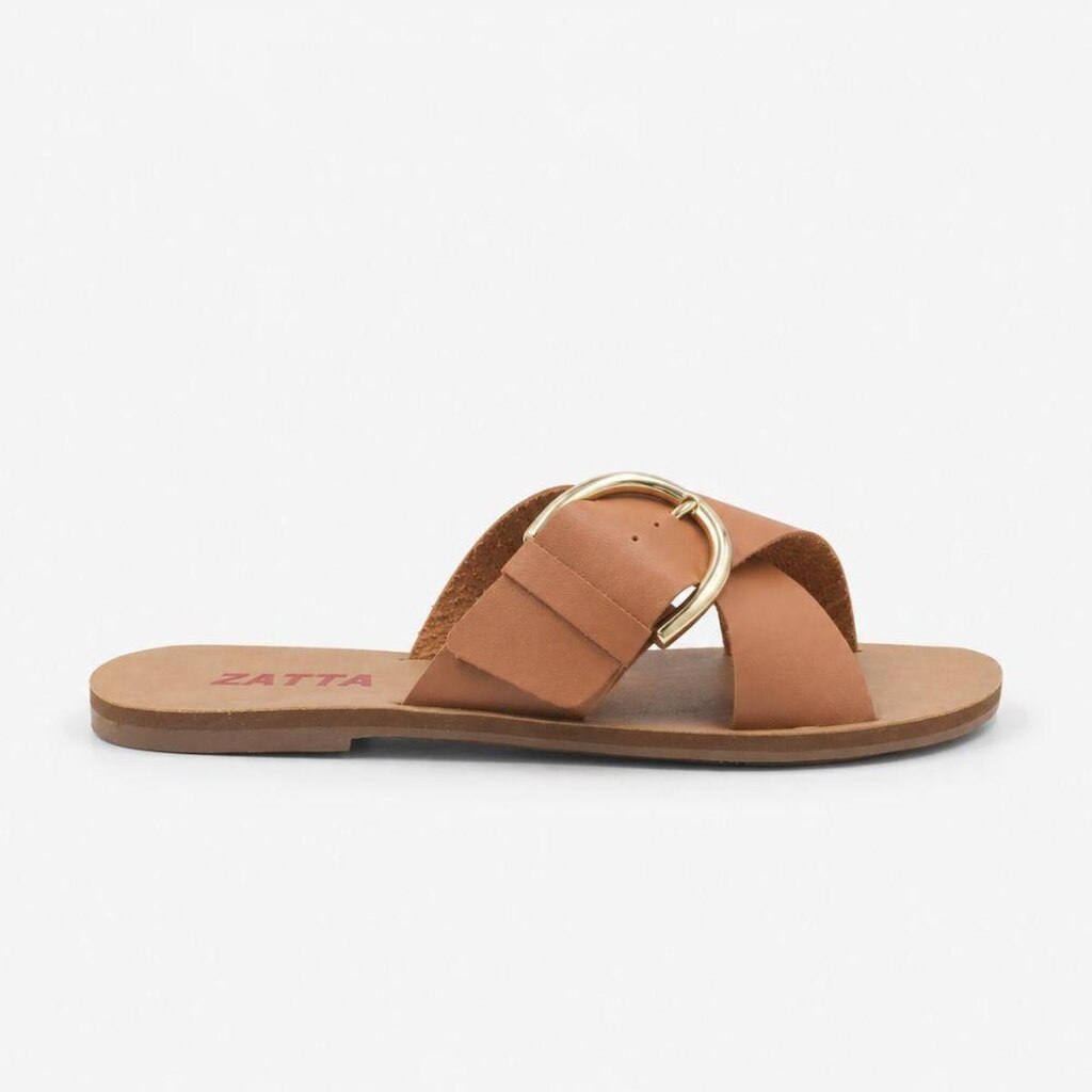 Rasteira Zatta Fivela Lateral Amanda Caramelo Marrom 35