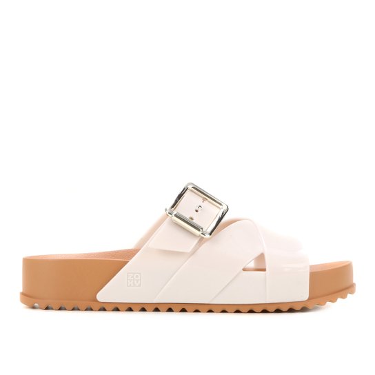 Rasteira Zaxy Fivela - Off White+Bege