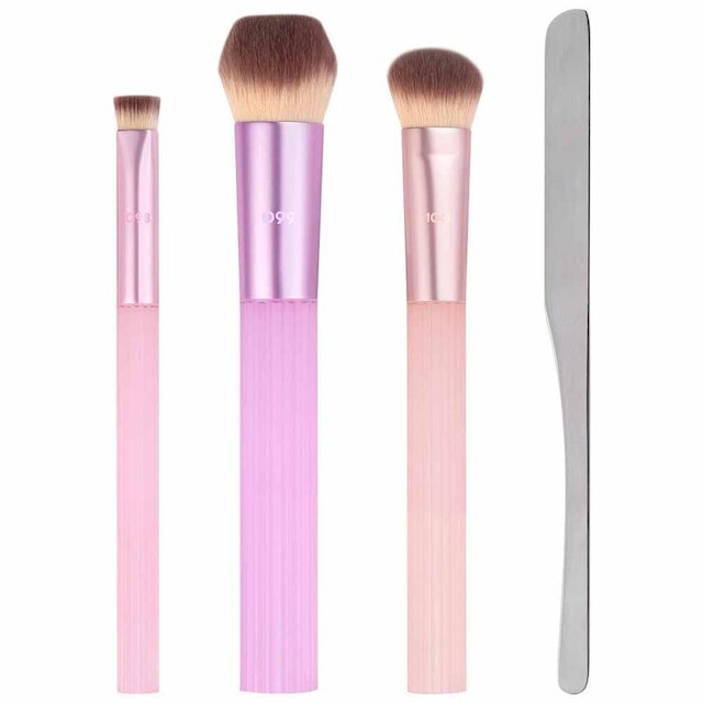 Real Techniques Pastel Pop Plumped Up Kit - 3 Pincéis para o Rosto + 1 Espátula de Maquiagem Kit