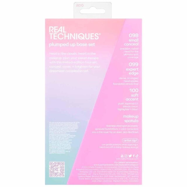Real Techniques Pastel Pop Plumped Up Kit - 3 Pincéis para o Rosto + 1 Espátula de Maquiagem Kit