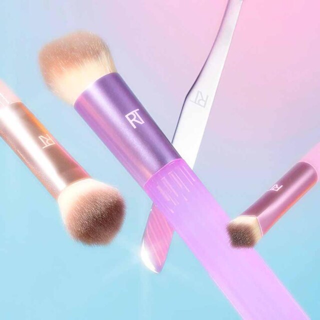 Real Techniques Pastel Pop Plumped Up Kit - 3 Pincéis para o Rosto + 1 Espátula de Maquiagem Kit