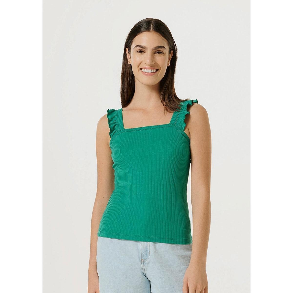 Regata Alça Com Babados - 4AE7WTHEN4 Feminina - Verde é ruim? Regata Alça Com Babados - 4AE7WTHEN4 Feminina - Verde é boa?