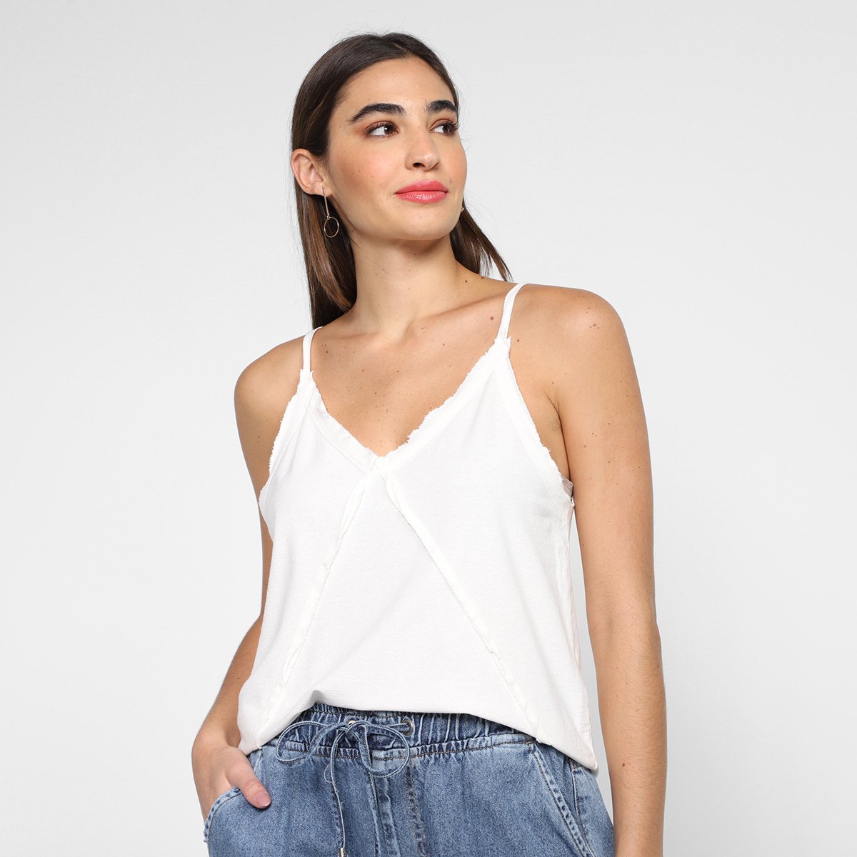 Regata Animale Jeans Alcinha Malha Crepe Feminina - Off White Menor preço em Regata Animale Jeans Alcinha Malha Crepe Feminina - Off White