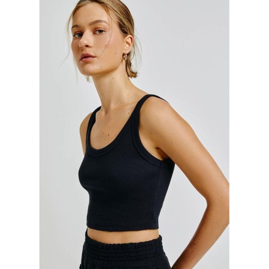 REGATA BÁSICA CROPPED EM RIBANA PRETO - HERING