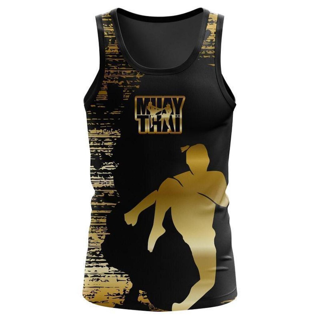Regata Black Cat Sport Wear Muay Thai Proteção Uv50 Dry - Gold Tiger