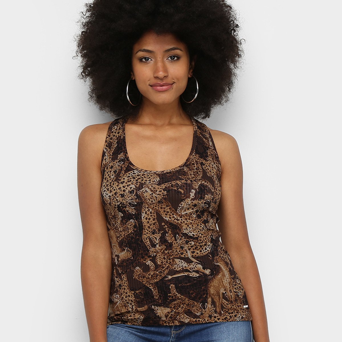 Regata Colcci Básica Estampada Feminina - Marrom Menor preço em Regata Colcci Básica Estampada Feminina - Marrom