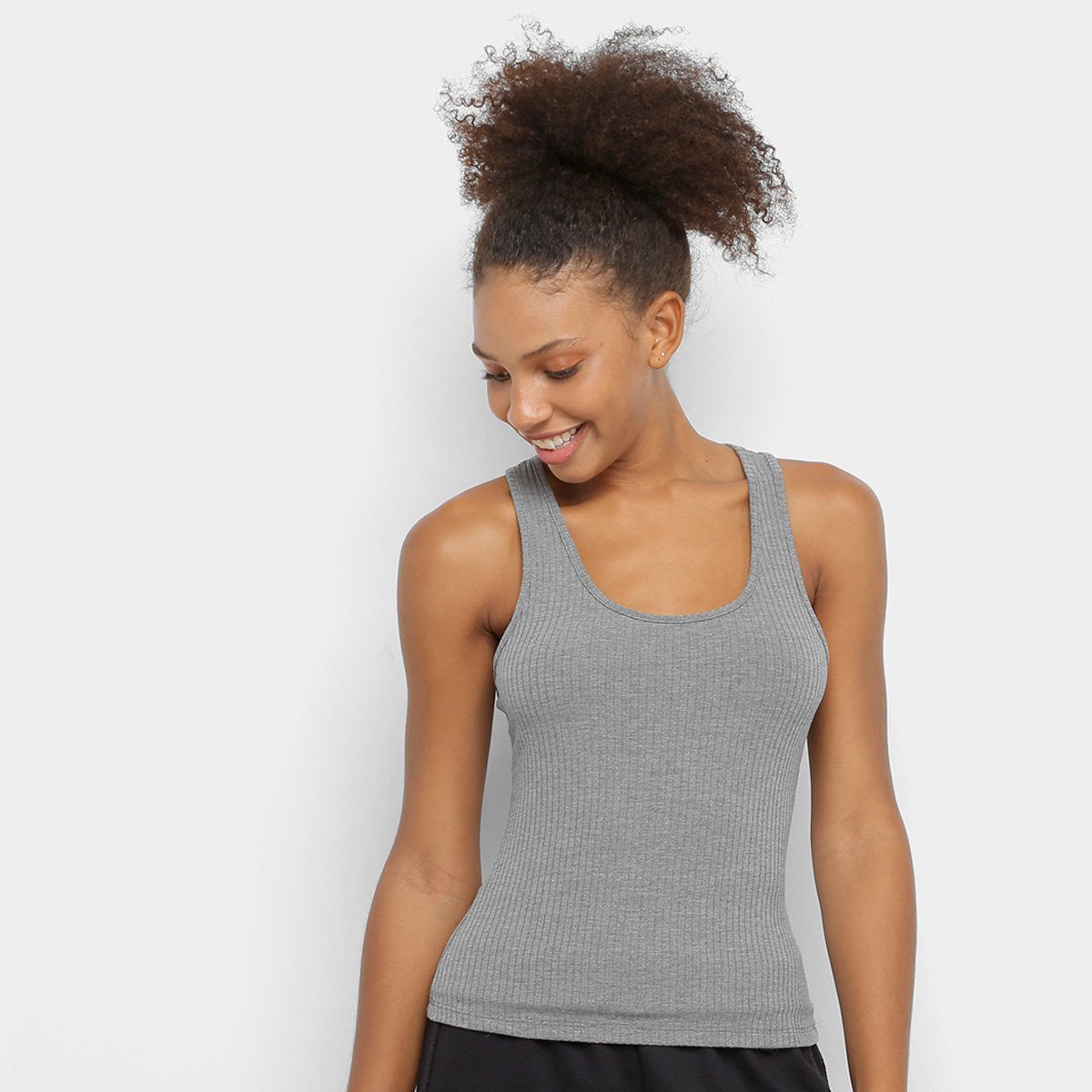 Regata Colcci Fitness Canelada Feminina - Mescla Menor preço em Regata Colcci Fitness Canelada Feminina - Mescla