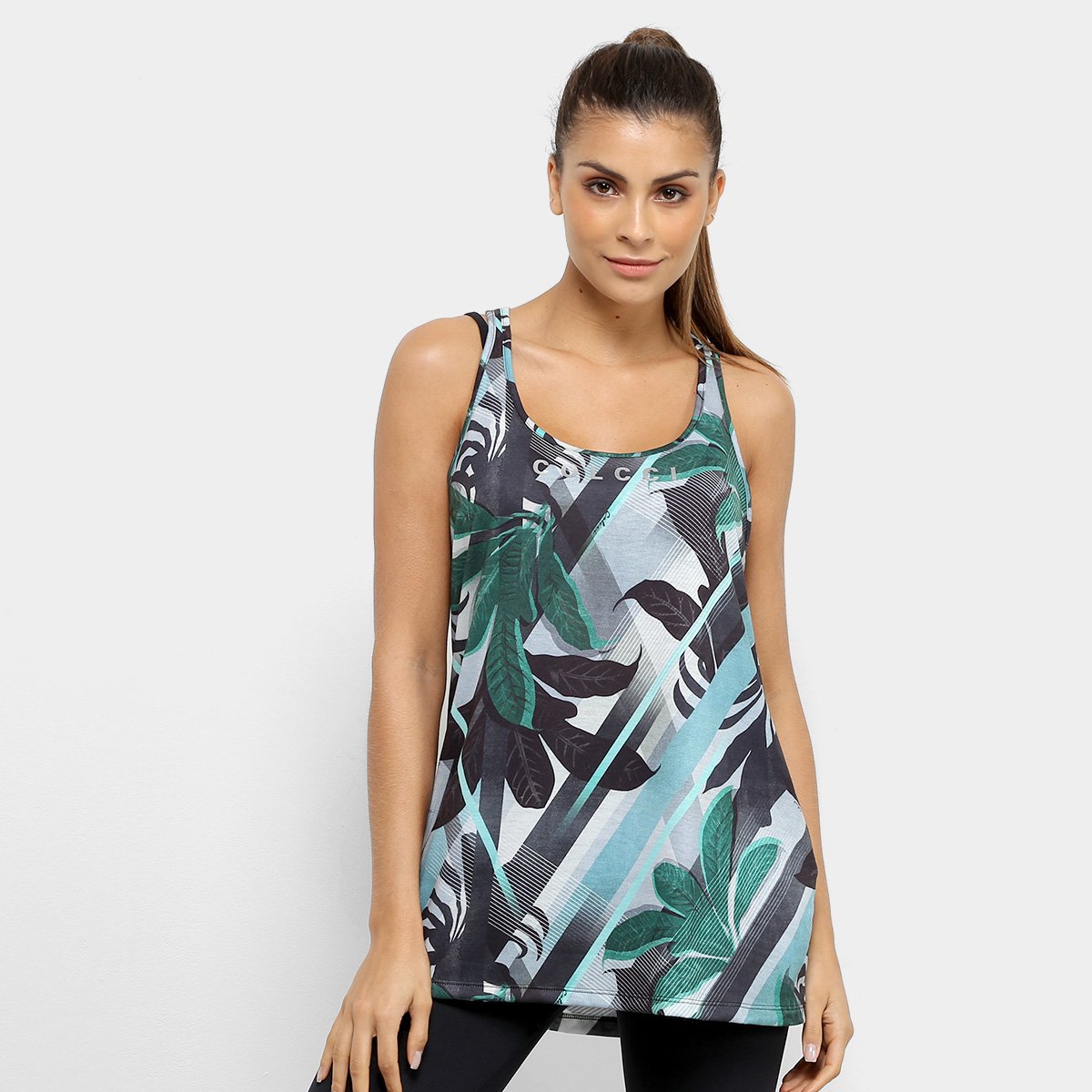 Regata Colcci Fitness Estampada Feminina - Verde+Cinza Menor preço em Regata Colcci Fitness Estampada Feminina - Verde+Cinza