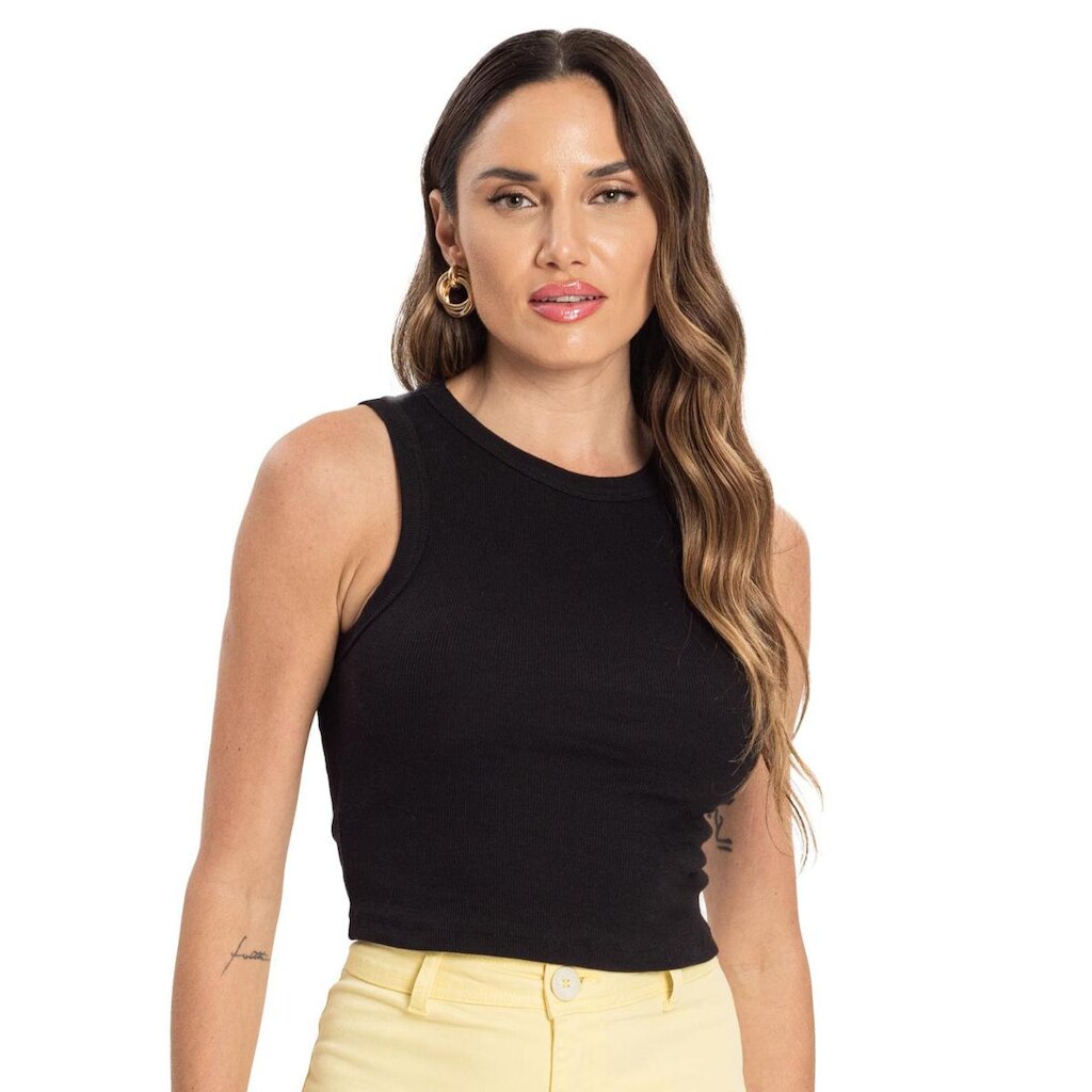 Regata Cropped Feminina Ribana Rovitex Preto