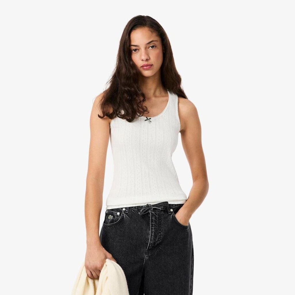 Regata de Algodão de Malha Pointelle Slim Fit
