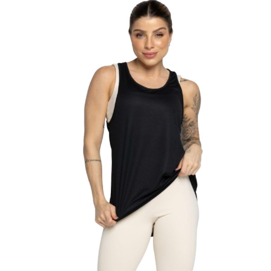 Regata Dry Lisa Serra e Mar Furadinha Roupa Para Treino Academia Moda Fitness