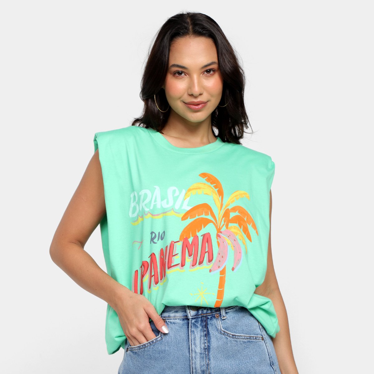 Regata Farm Muscle Tee Brasil Ipanema Feminina - Verde Menor preço em Regata Farm Muscle Tee Brasil Ipanema Feminina - Verde