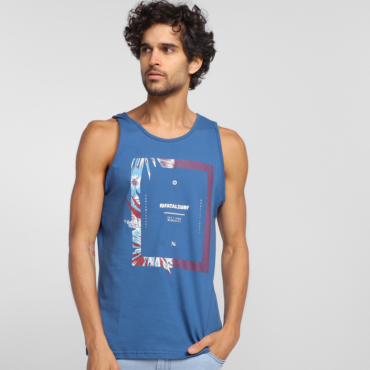 Regata Fatal Estampada Masculina - Azul Royal Menor preço em Regata Fatal Estampada Masculina - Azul Royal