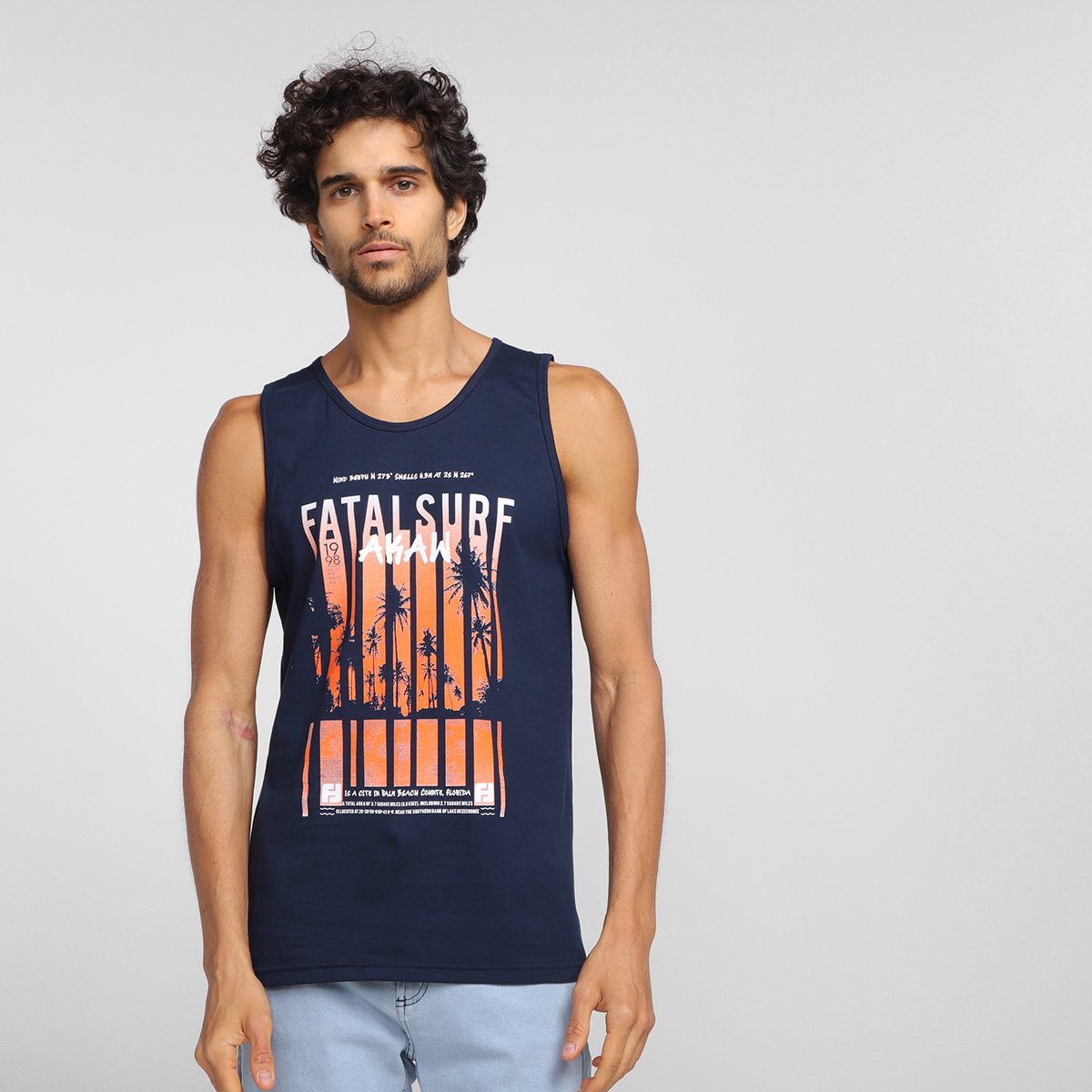 Regata Fatal Estampada Masculina - Azul Navy Menor preço em Regata Fatal Estampada Masculina - Azul Navy