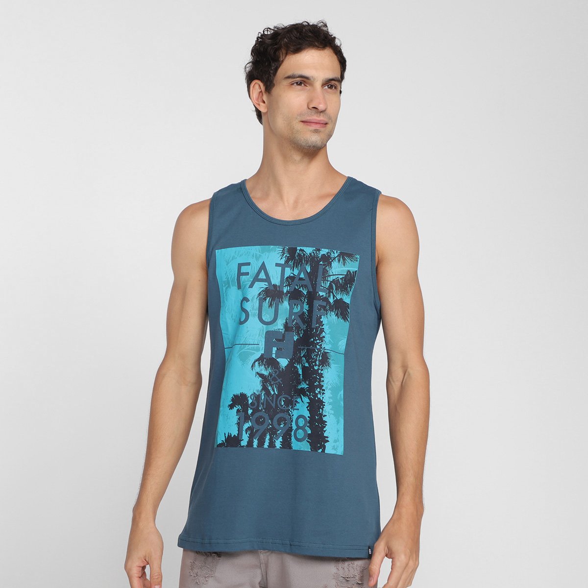 Regata Fatal Surf Estampada Masculina - Azul Petróleo Menor preço em Regata Fatal Surf Estampada Masculina - Azul Petróleo
