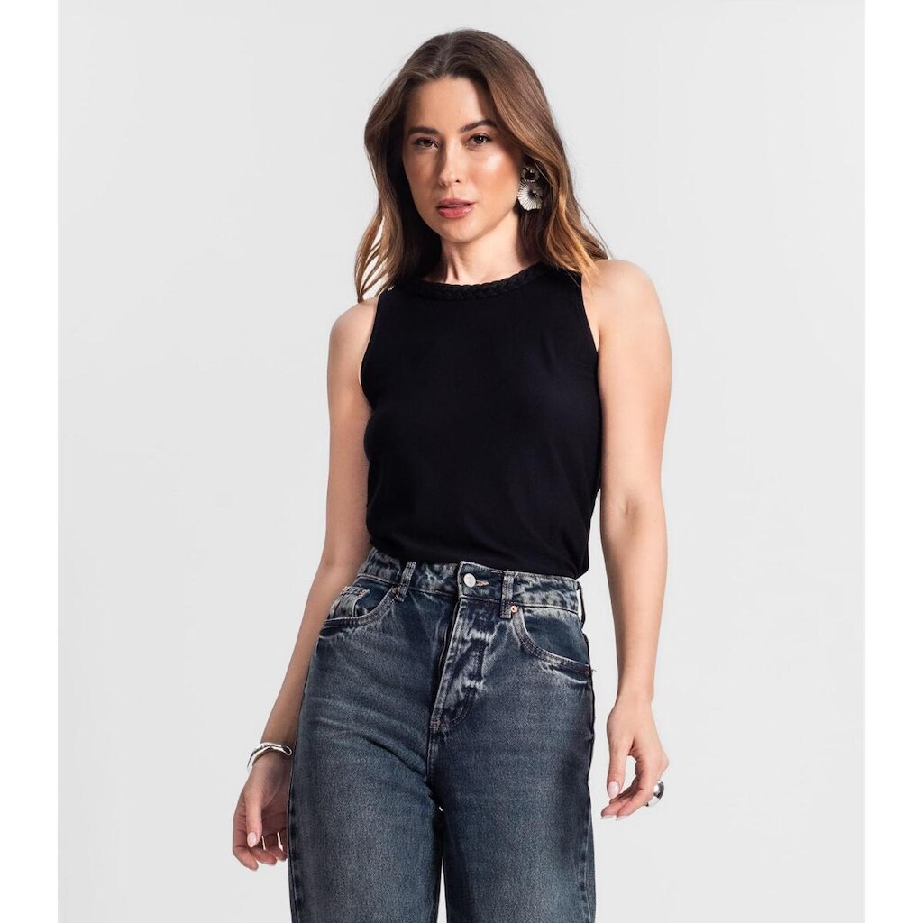 Regata Feminina Com Decote Trabalhado Rovitex Preto