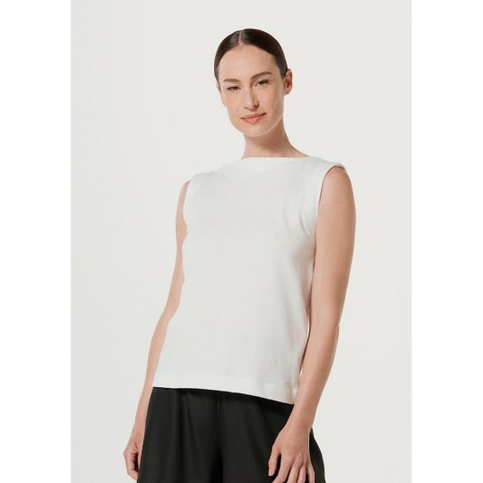 Regata Feminina Decote Canoa Alças Largas Em Malha De Algodão - 4AEWEACEN6 - Off White
