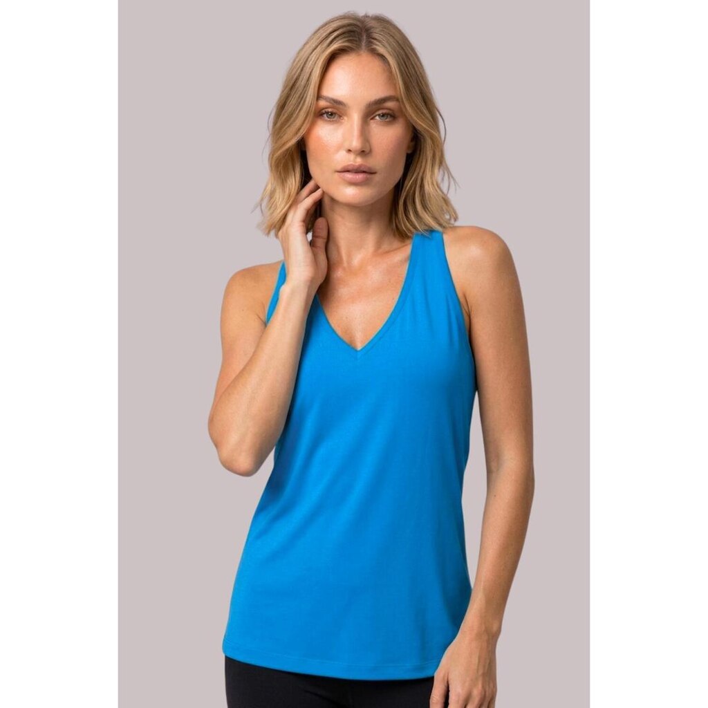 Regata Feminina Decote V Dry Ice Costas Nadador Villa Sports - Azul Turquesa+Azul - M