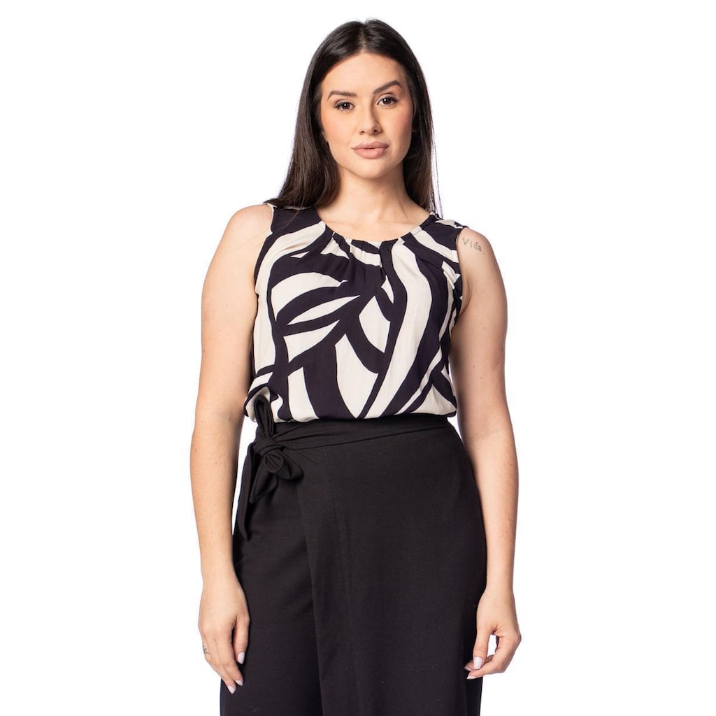 Regata Feminina Endless Estampada Com Pregas Preto