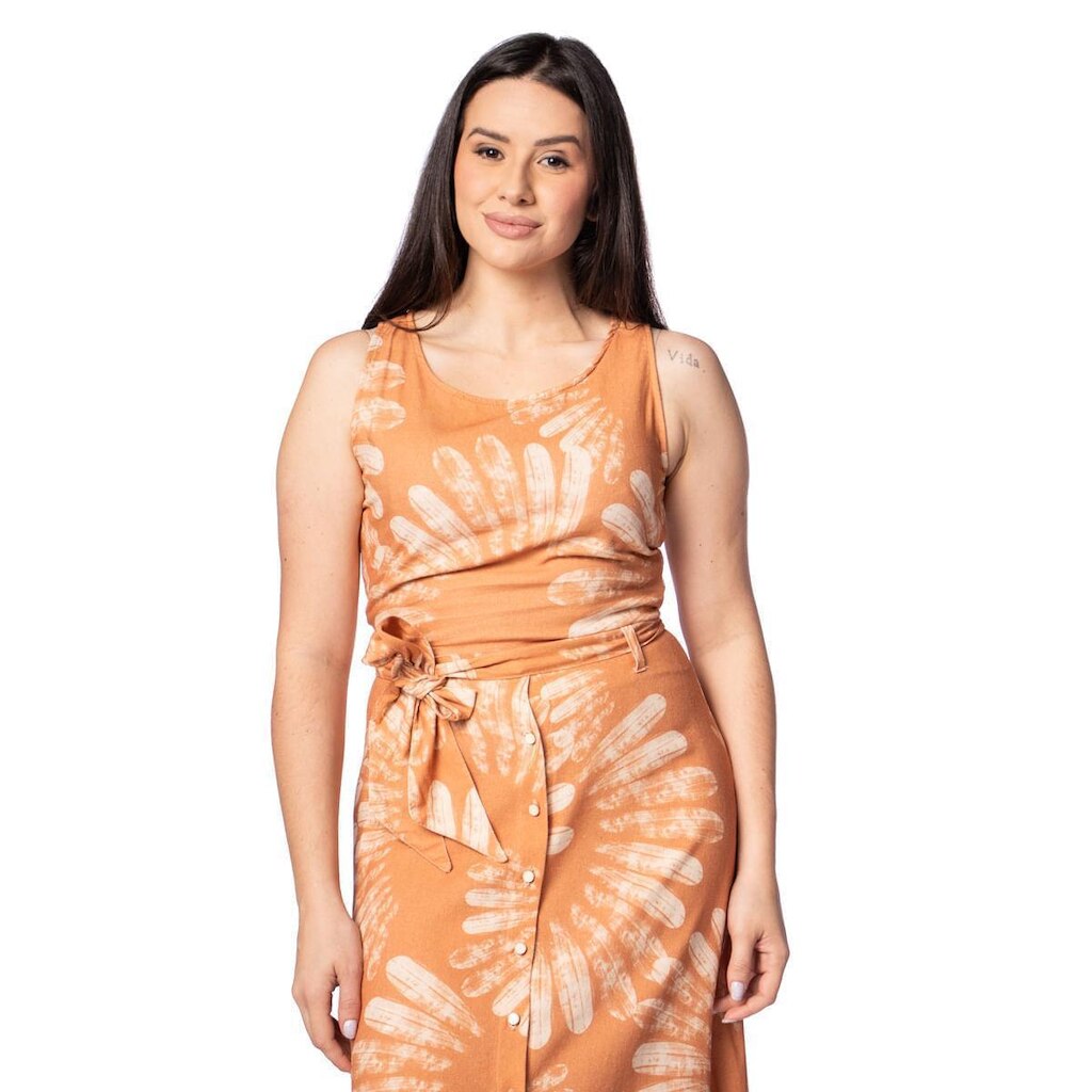 Regata Feminina Endless Linho Estampada Com Lastex Laranja