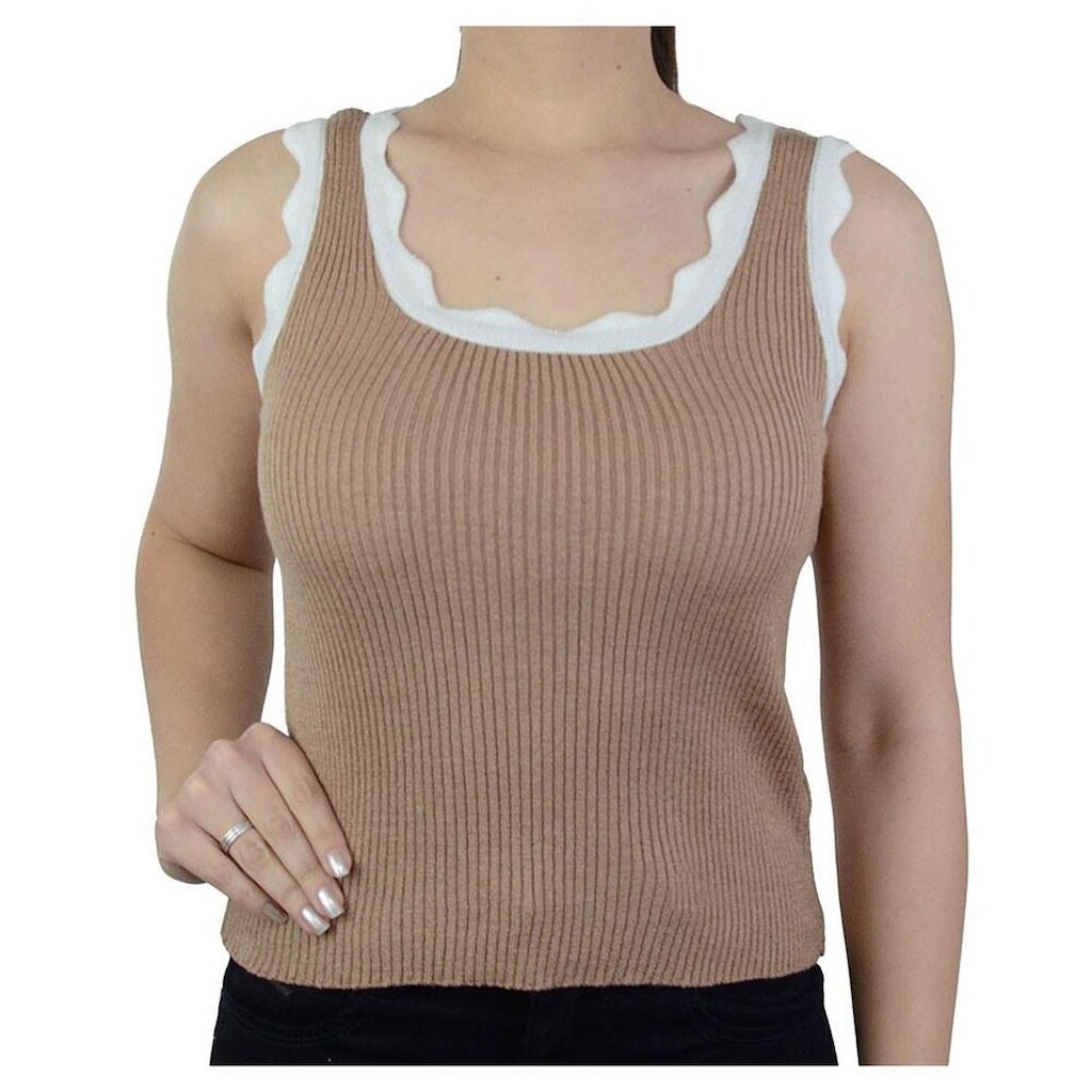 Regata Feminina Parado no Ar Tricot Marrom - 721138
