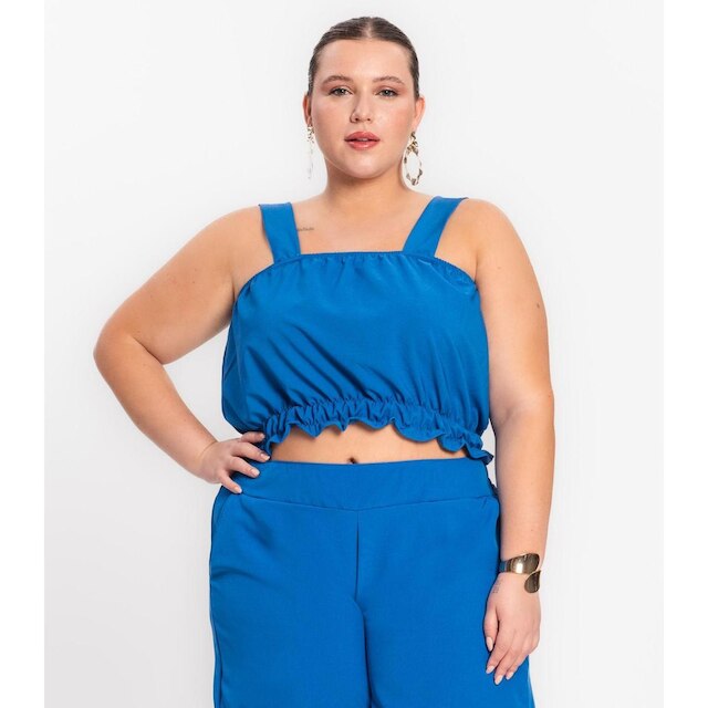 Regata Feminina Plus Size Crepe Light Secret Glam Azul