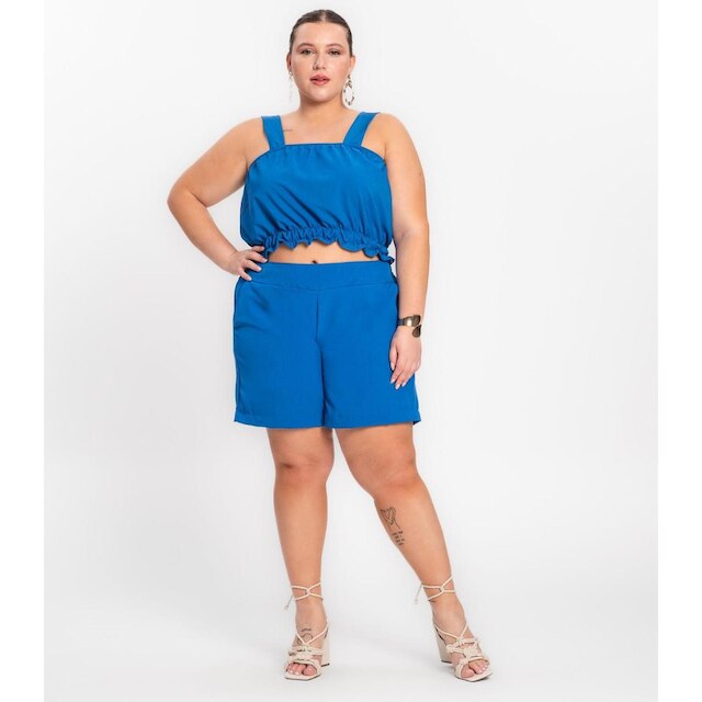 Regata Feminina Plus Size Crepe Light Secret Glam Azul