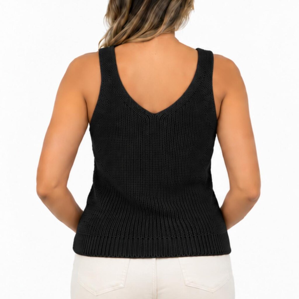 Regata Feminina Tricô com Bolso Decote V Blusa de Alça Casual Verão