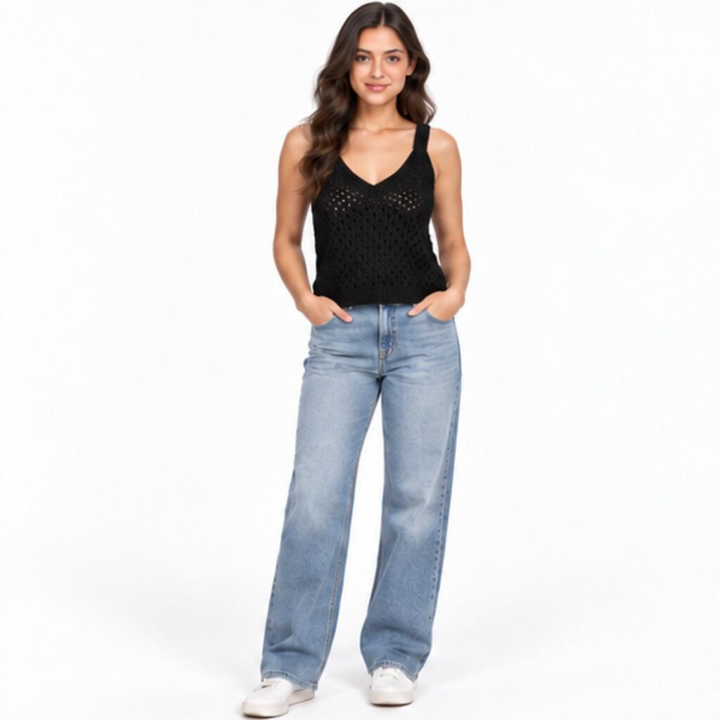 Regata Feminina Tricô Furadinha Decote V Blusa de Alça Moda Verão