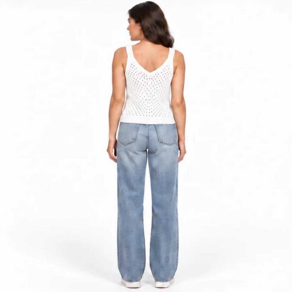 Regata Feminina Tricô Furadinha Decote V Blusa de Alça Moda Verão