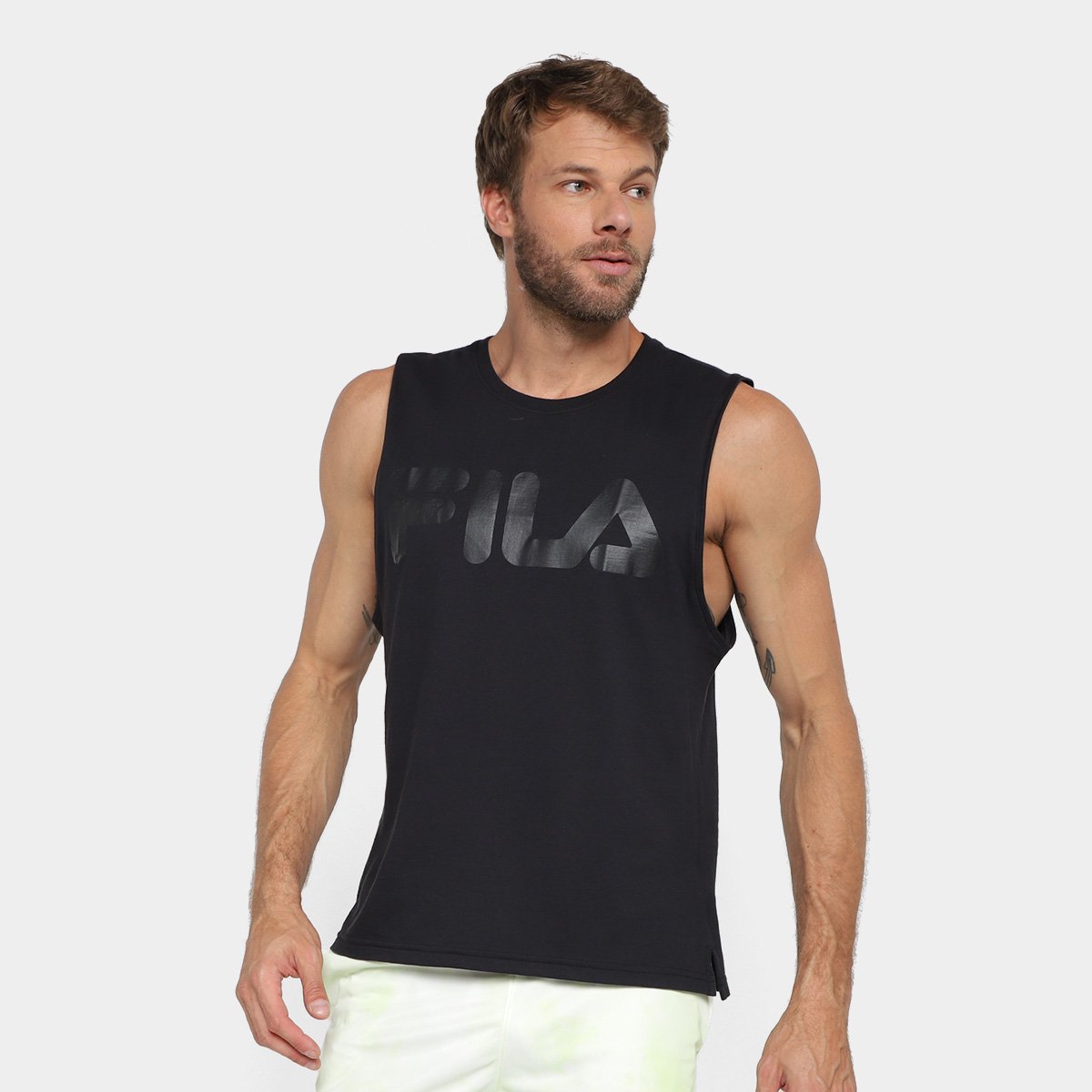 Regata Fila Letter Premium Masculina - Preto Menor preço em Regata Fila Letter Premium Masculina - Preto