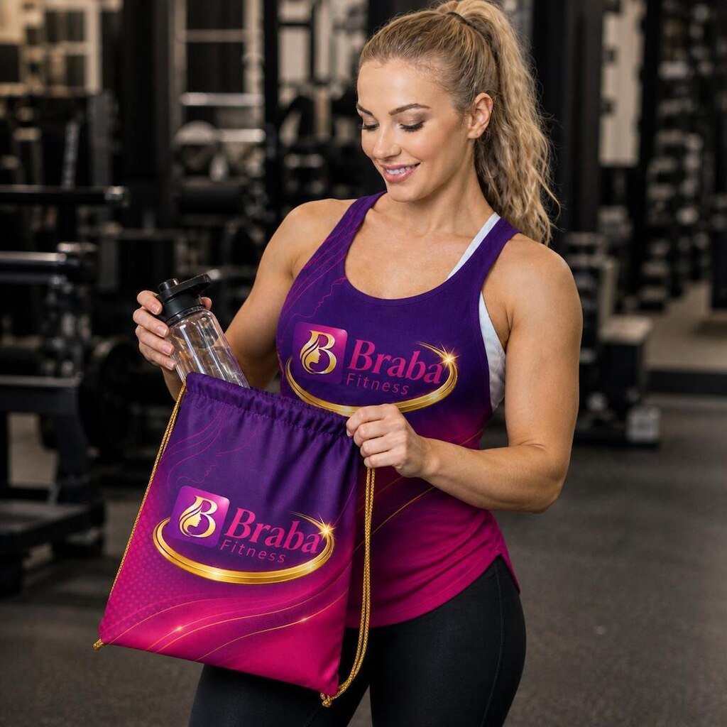 Regata Fitness Feminina Braba Sublimada Poliéster Nadador com Bolsa Saco Exclusiva Academia