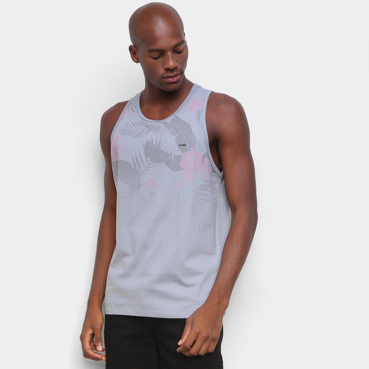 Regata Gajang Básica Floral Masculina - Cinza Menor preço em Regata Gajang Básica Floral Masculina - Cinza