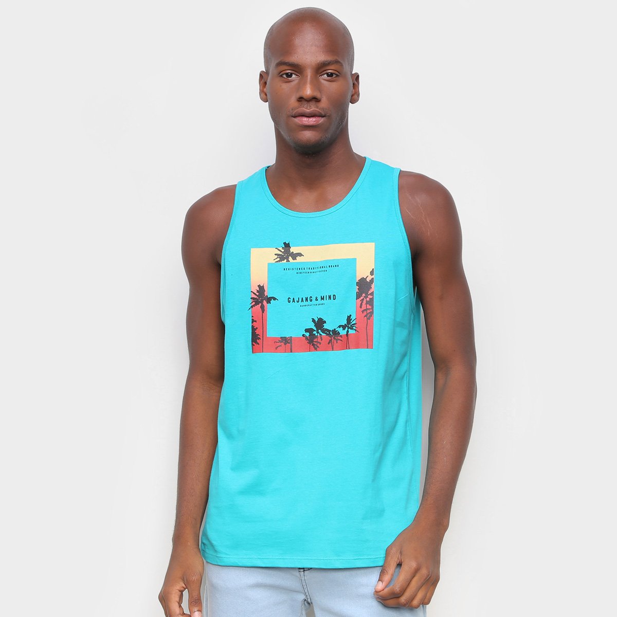Regata Gajang E Mind Básica Tropical Masculina - Verde Menor preço em Regata Gajang E Mind Básica Tropical Masculina - Verde