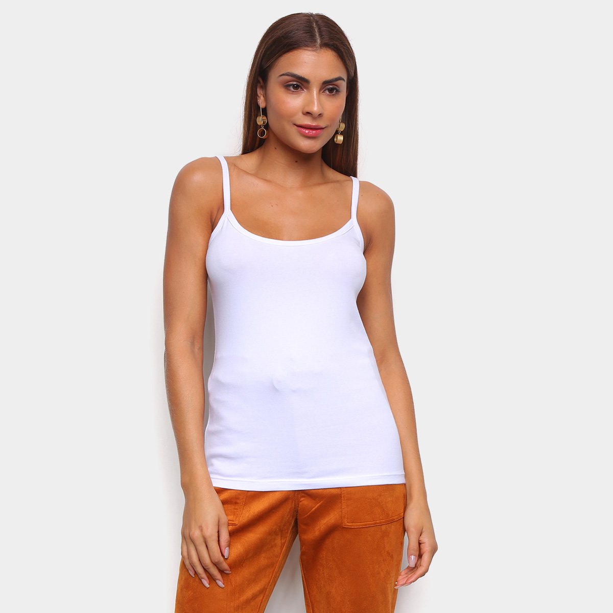 Regata Hering Slim Básica Alças Finas Feminina - Branco Menor preço em Regata Hering Slim Básica Alças Finas Feminina - Branco
