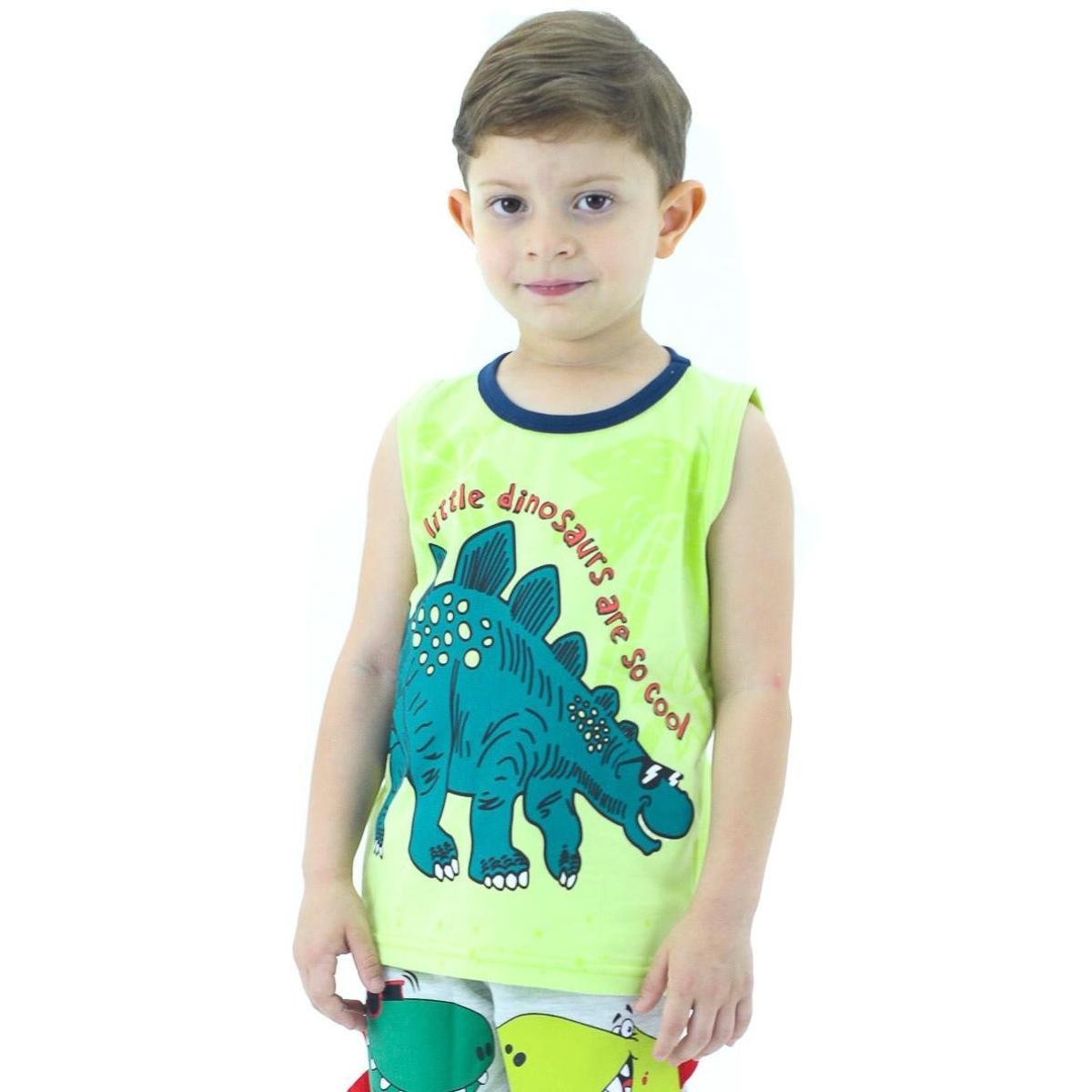 Regata Infantil Menino Dinossauro - Verde Menor preço em Regata Infantil Menino Dinossauro - Verde