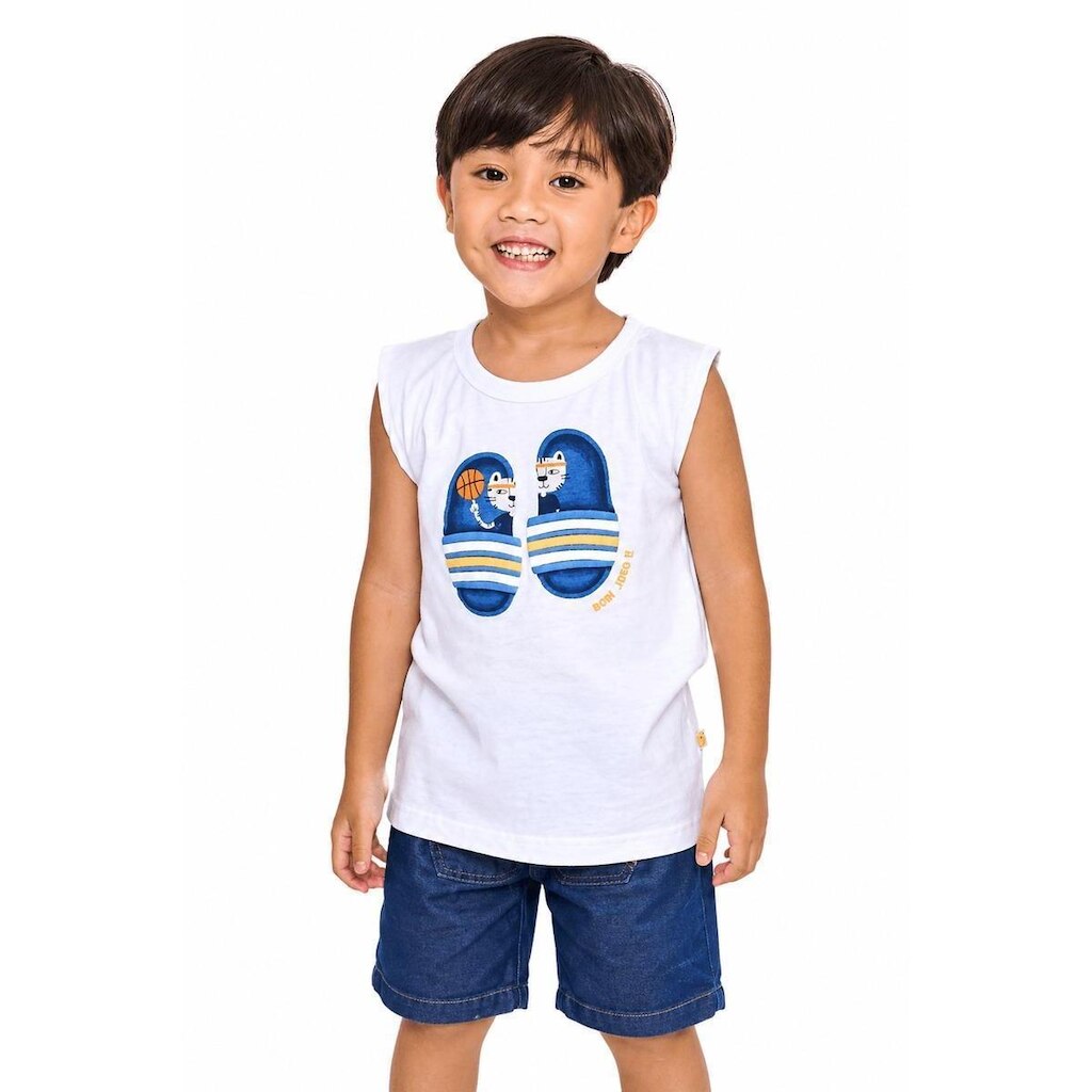 Regata Infantil Menino Esporte Divertido Alphabeto Branco