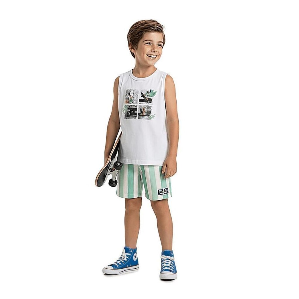 Regata Infantil Menino Meu Amigo Skatista Alphabeto Branco