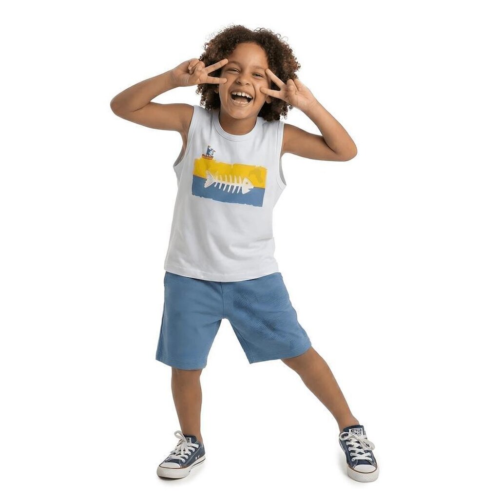 Regata Infantil Menino Peixinho Alphabeto Branco