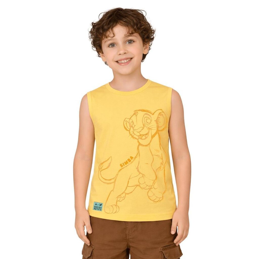 Regata Infantil Menino Rei Leão Disney Alphabeto Mostarda